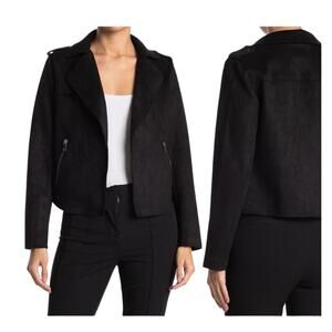 T Tahari Black Faux Suede Crop Moto Open Front Jacket Like New Size Small